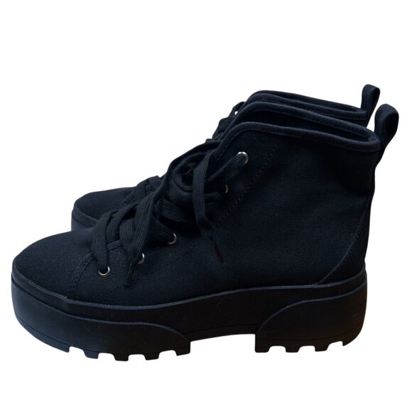 H&M Divided Size US8 EU39 Women Platform Canvas Boot Lace Up Black Streetwear - Picture 1 of 6